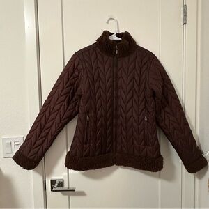 PATAGONIA Rare Puffer Chevron Jacket Coat with Sherpa Fleece Trim Women’s Medium